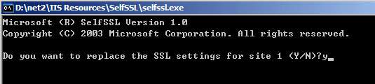 Microsoft SelfSSL Version 1.0, Do you want to replace the SSL settings for site 1 (Y/N)?