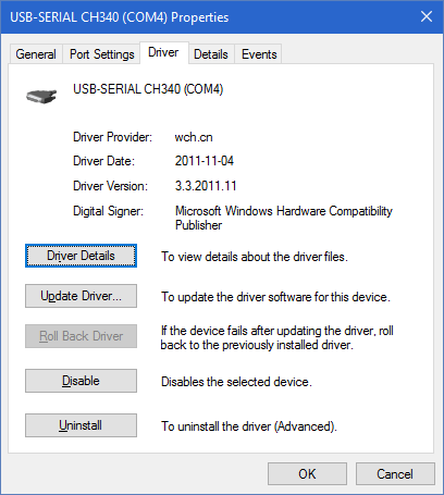 Windows 10 built-in CH340 driver