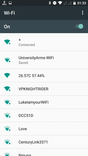 WiFi SSID shows temperature and humidity