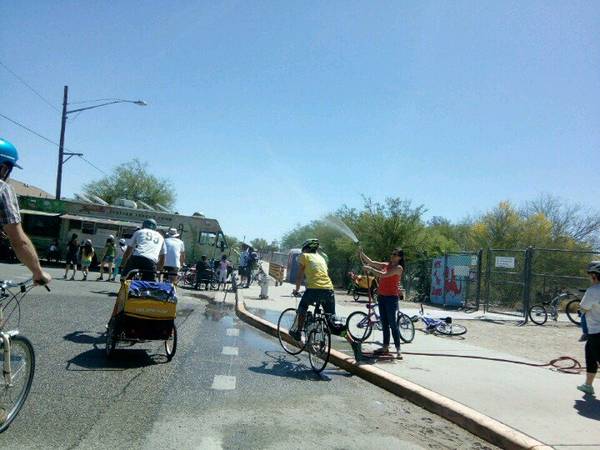 garden hose at Cyclovia Tucson spring 2017