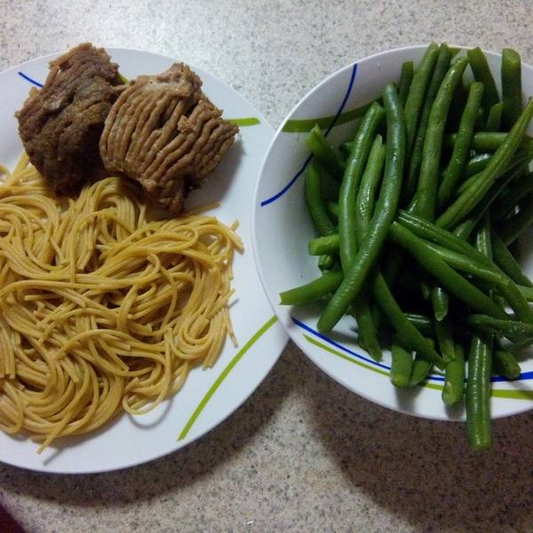 pasta, turkey, and green beans