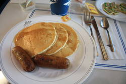 pancake trio with turkey sausage