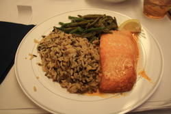 seared salmon with wild rice pilaf