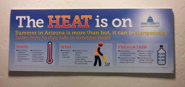 "the heat is on" sign in Joel D Valdez Main Library