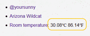 room temperature display on yoursunny.com frontpage