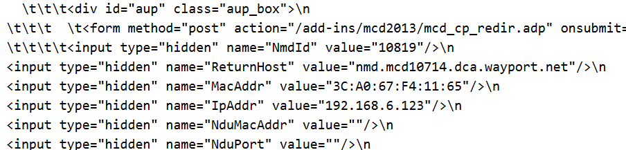 attwifi captive portal form HTML