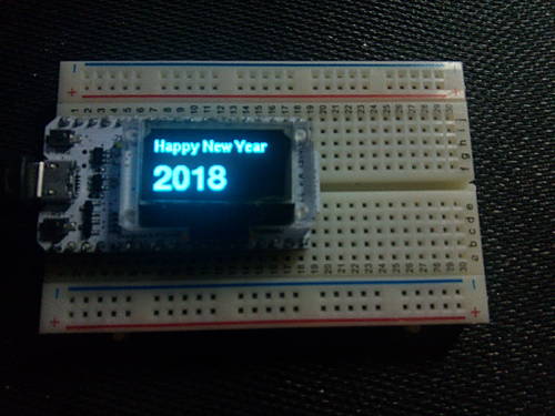 "Happy New Year 2018" on Heltec WiFi\_Kit\_32 OLED display