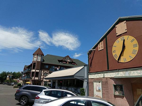 three outdoor clocks in Mt Angel, Oregon