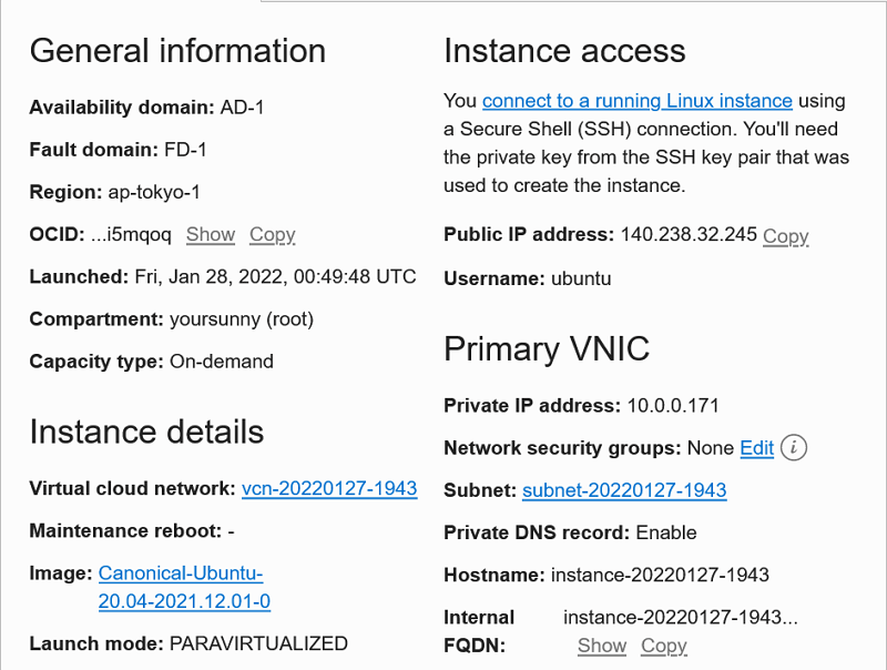 Instance Details