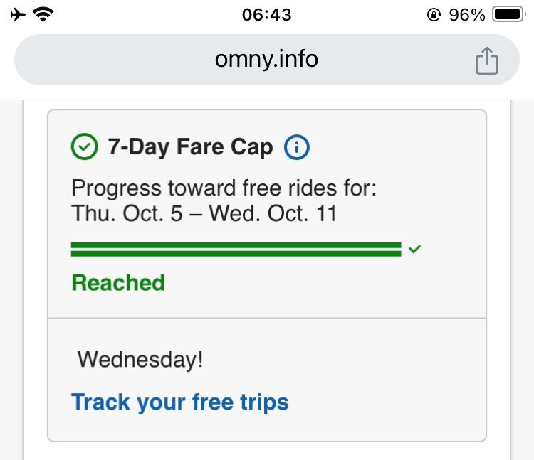 OMNY 7-day fare cap reached