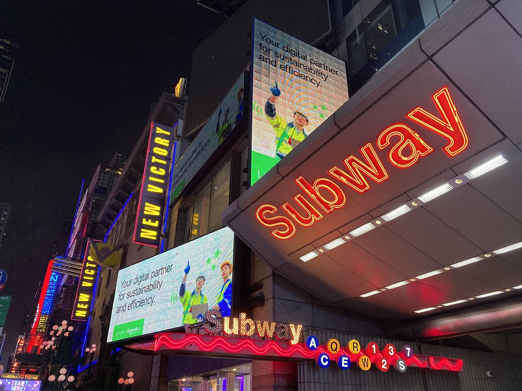 Subway neon sign at 42th St Station near Times Square