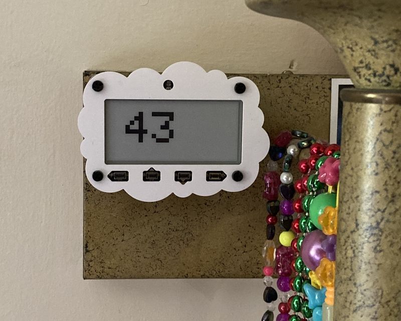 Adafruit MagTag displaying "43"