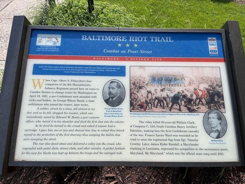 Baltimore Riot Trail - Combat on Pratt Street historic marker