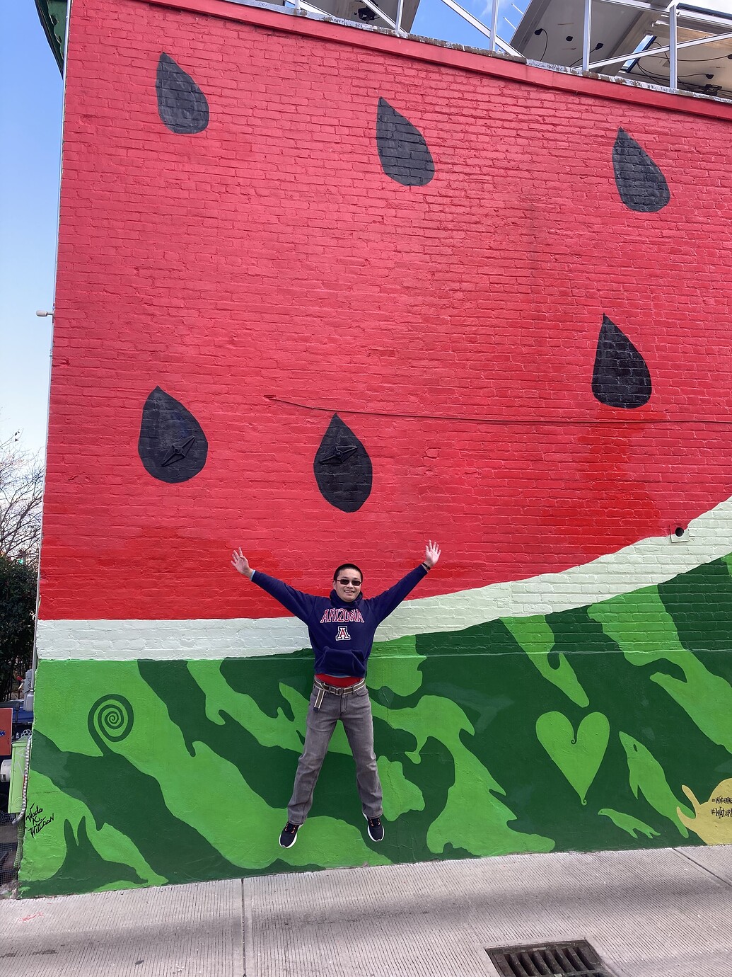 jumping in front of Watermelon House